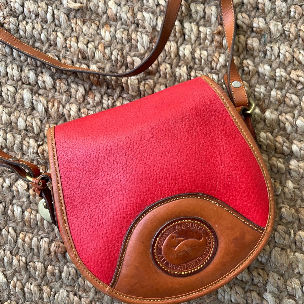 Dooney & Bourke Red and Tan saddle Crossbody Bag - Picture 3 of 14